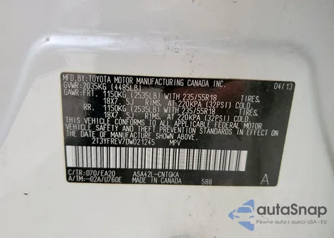 2013 Toyota Rav4 Limited from USA, damaged, VIN 2T3YFREV7DW021245